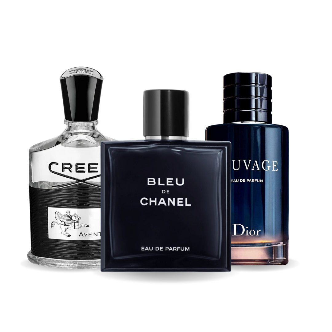Juego de 3 perfumes | Creed AVENTUS, BLEU DE CHANEL, Dior SAUVAGE 100 ml