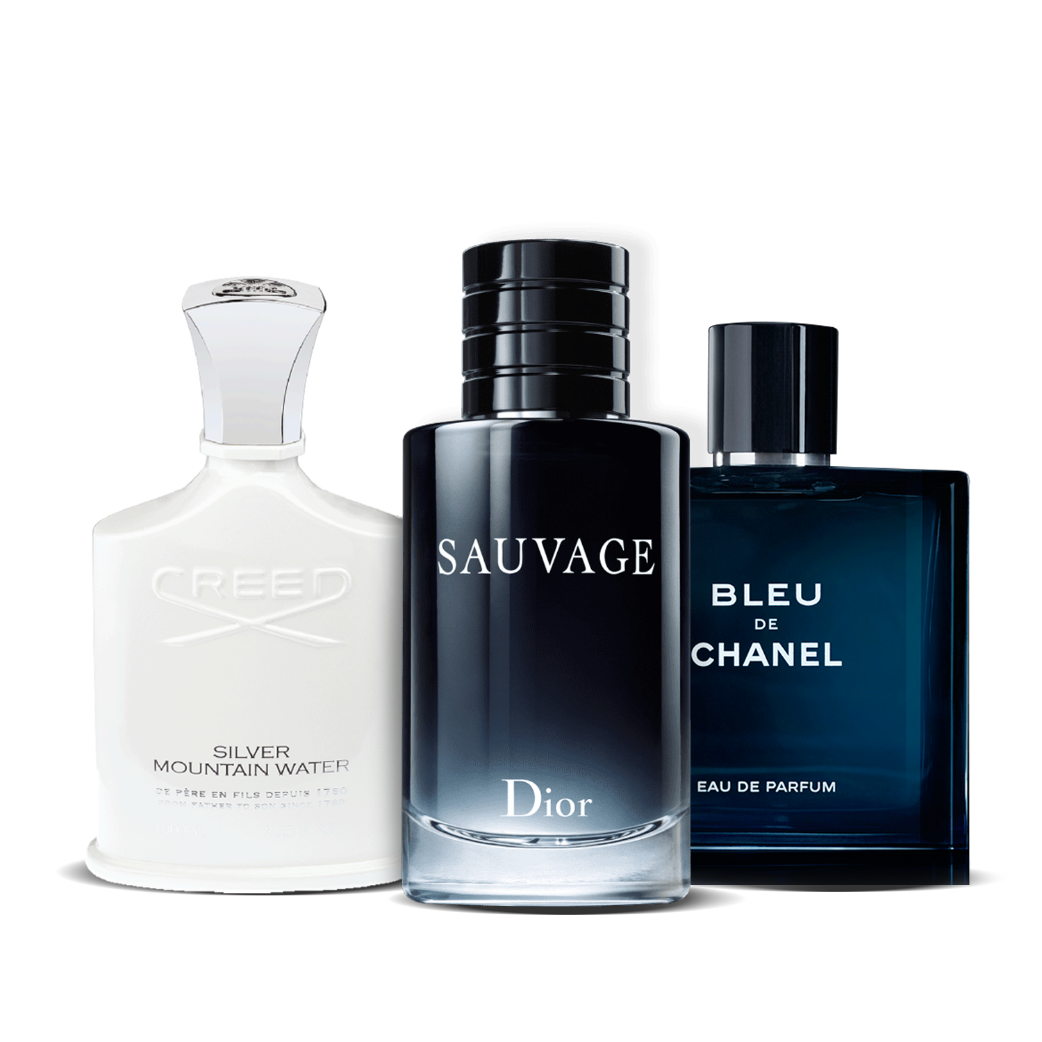 Juego de 3 perfumes | Creed Silver + Sauvage Dior + Bleu de Chanel 100 ml