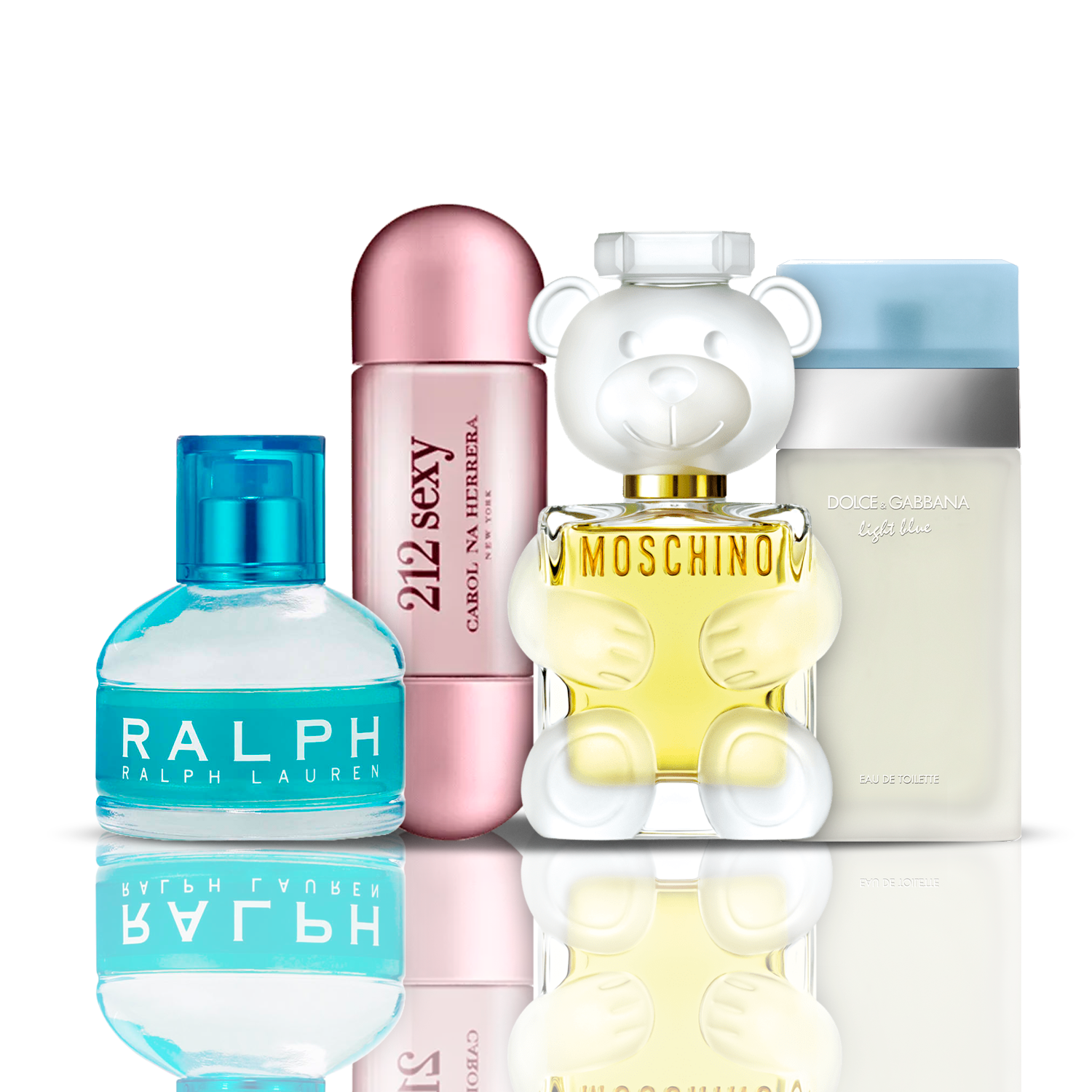 Set de 4 perfumes | 212 Sexy + Light Blue + Moschino Toy 2 + Ralph Lauren (100 ml)