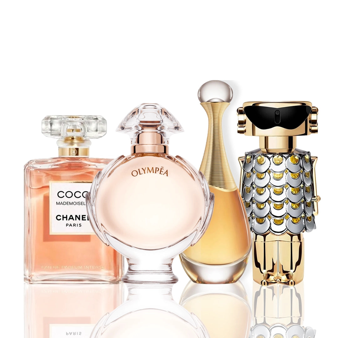 Set de 4 perfumes | Coco Chanel + Olympea + J'Adore + Fame (100 ml)