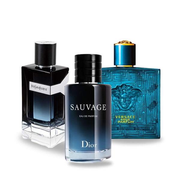 Juego de 3 perfumes | Dior SAUVAGE, Yves Saint Laurent Y MEN, Versace EROS 100 ml