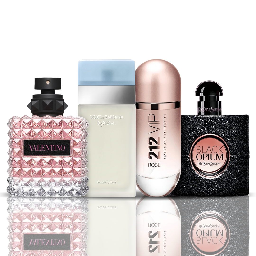 Set de 4 perfumes | Valentino + Light Blue + 212 VIP Rosé + Black Opium (100 ml)