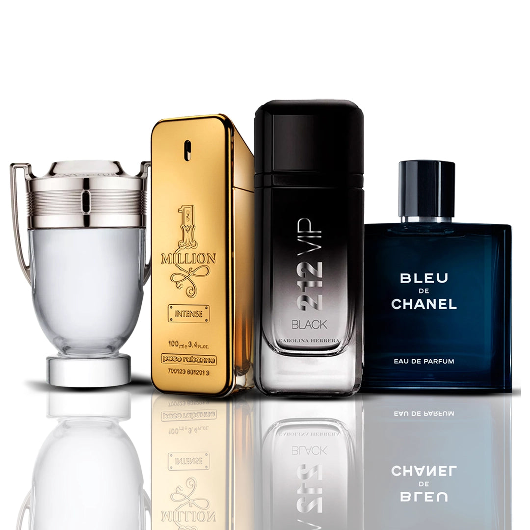 Set de 4 perfumes | Invictus + One Million + 212 VIP Black + Bleu de Chanel (100 ml)