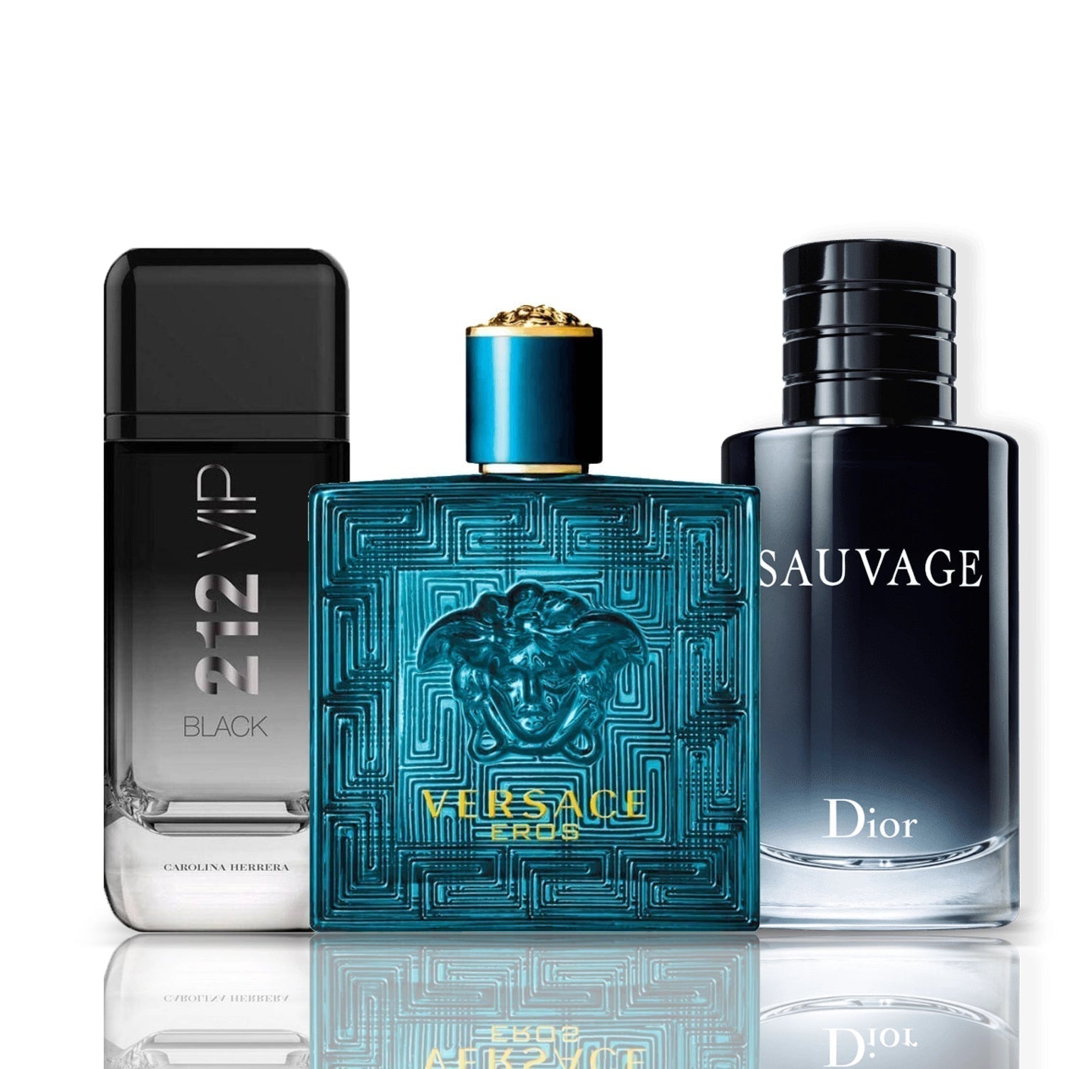 Juego de 3 perfumes| 212 VIP Black + Versace Eros + Sauvage Dior 100 ml