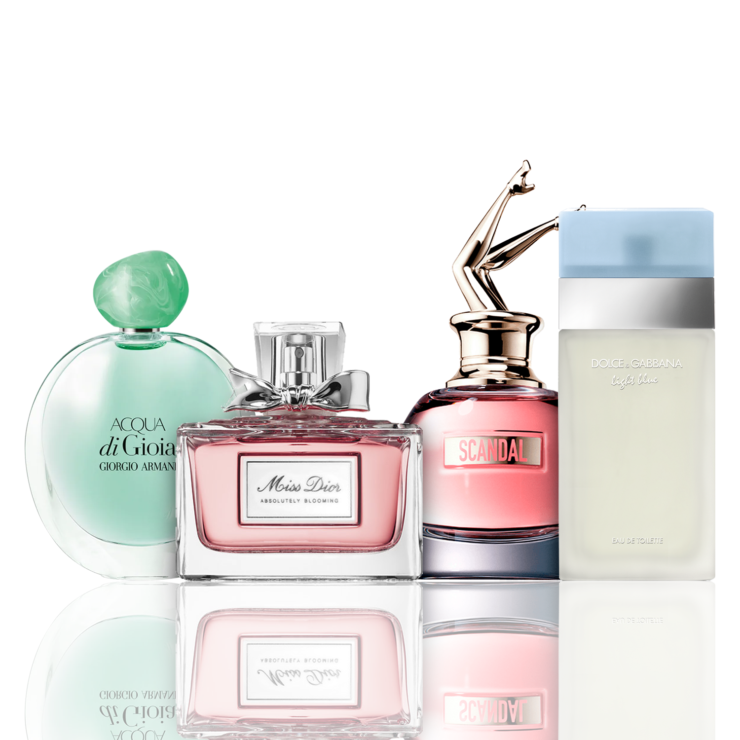 Set de 4 perfumes | Acqua di Gioia, Light Blue, Scandal, Miss Dior (100 ml)
