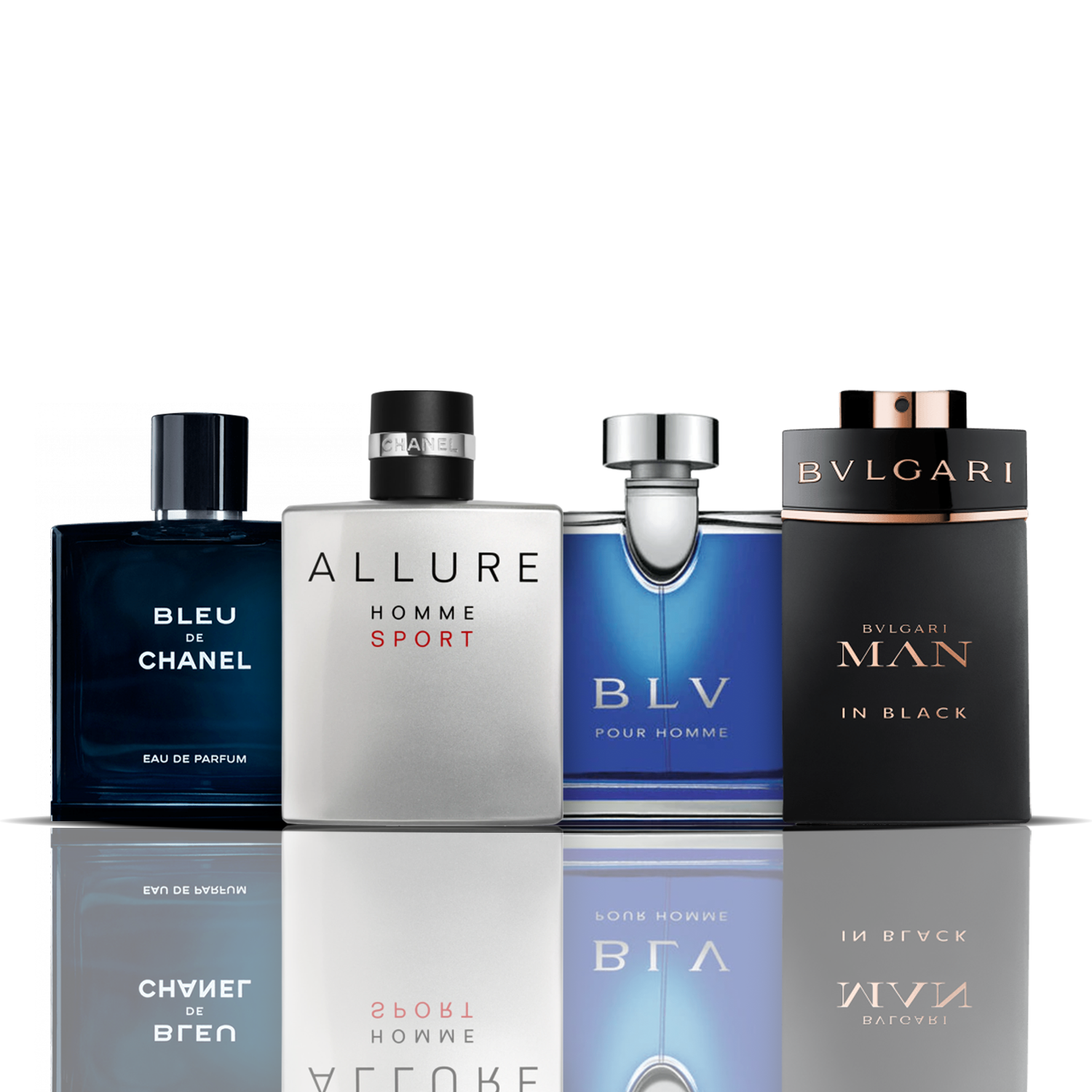 Set de 4 perfumes | Bleu de Chanel + Allure Sport + BLV + Bvlgari Man in Black (100 ml)
