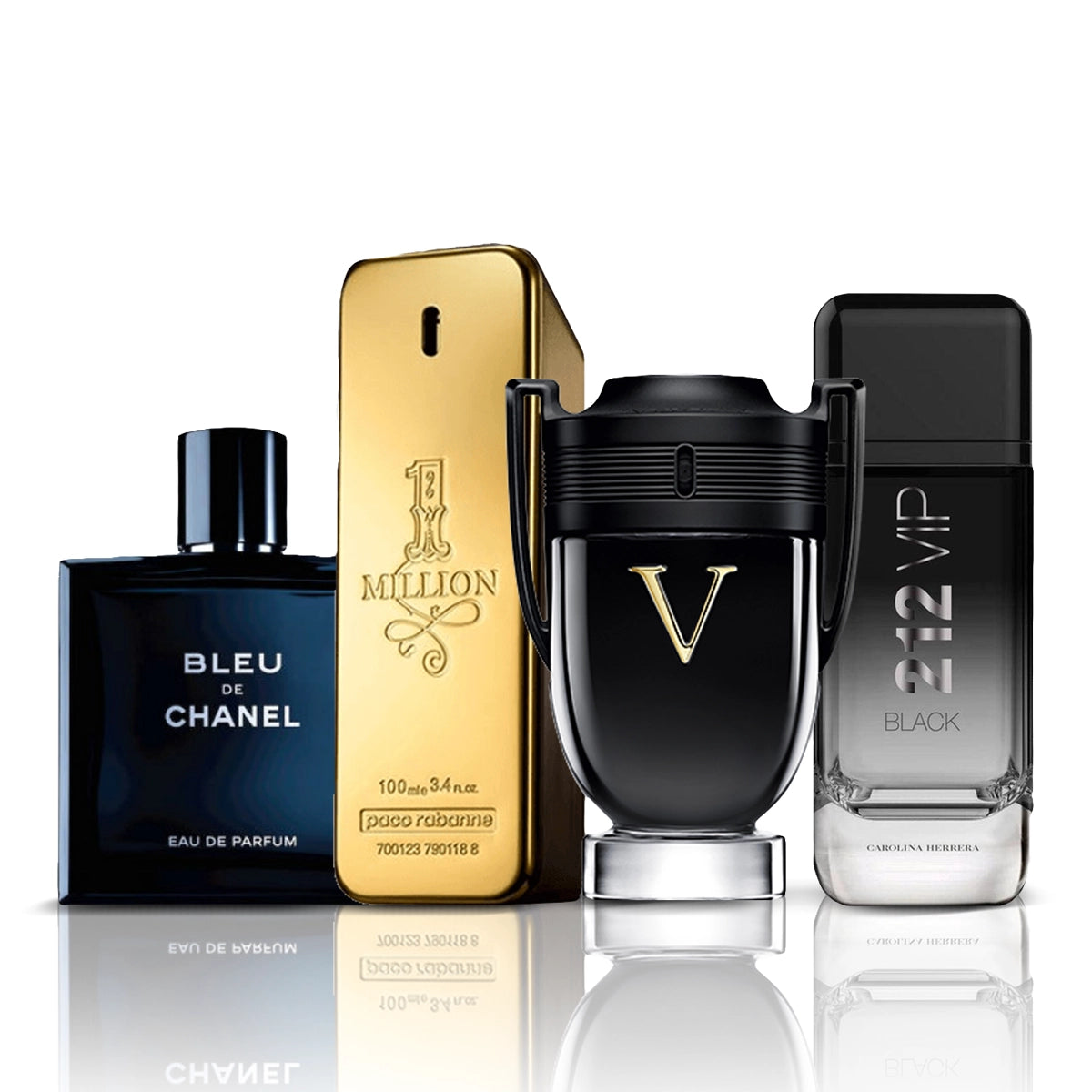 Set de 4 perfumes | Bleu de Chanel + One Million + Invictus Victory + 212 VIP Black (100 ml)